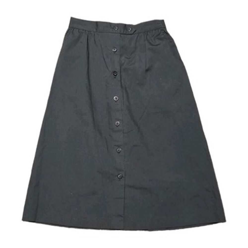 Vintage Black Button Up Midi Skirt Womens M Elastic Classic Modest Boho Grunge